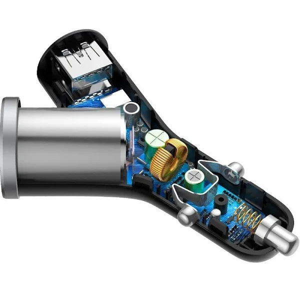 BASEUS Y-SHAPE DUAL USB CAR CHARGER WITH CIGARETTE EXTENDED PORT 6953156280250