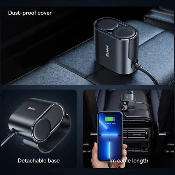 Baseus Car Cigarette Lighter Socket Splitter 12V-24V Dual USB Car Charger 100W