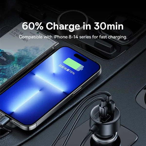 Baseus Car Cigarette Lighter Socket Splitter 12V-24V Dual USB Car Charger 100W