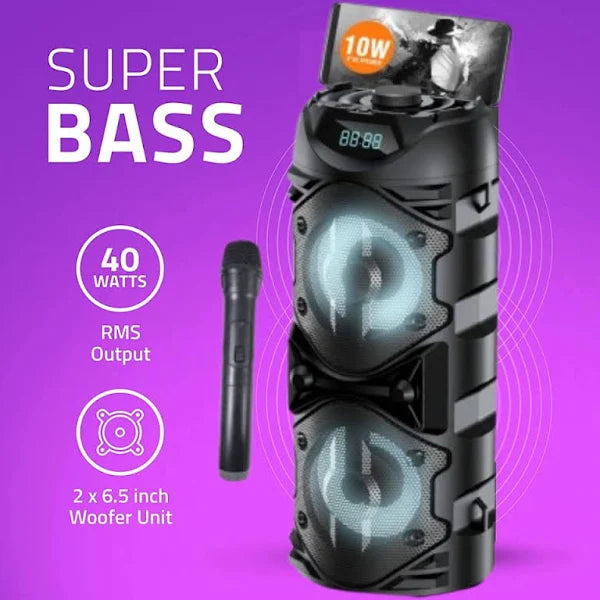 Turbo 25 Karaoke 6800W Dual 8.5'' Bluetooth Speaker Sub Woofer Heavy Bass Sound System Party &Mic