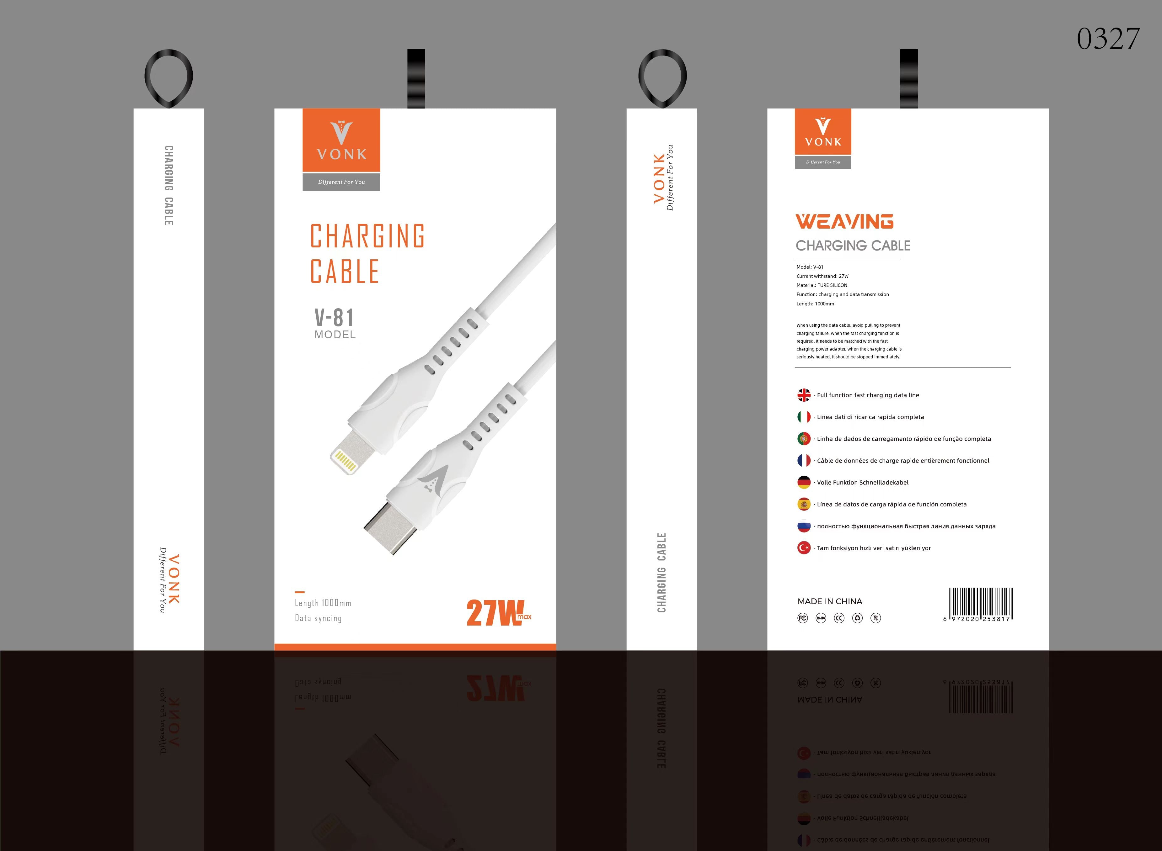 USB C to Lightning Charging Cable 1m – 27W Fast Charge & Data Transmission, Durable & Reliable - V-80