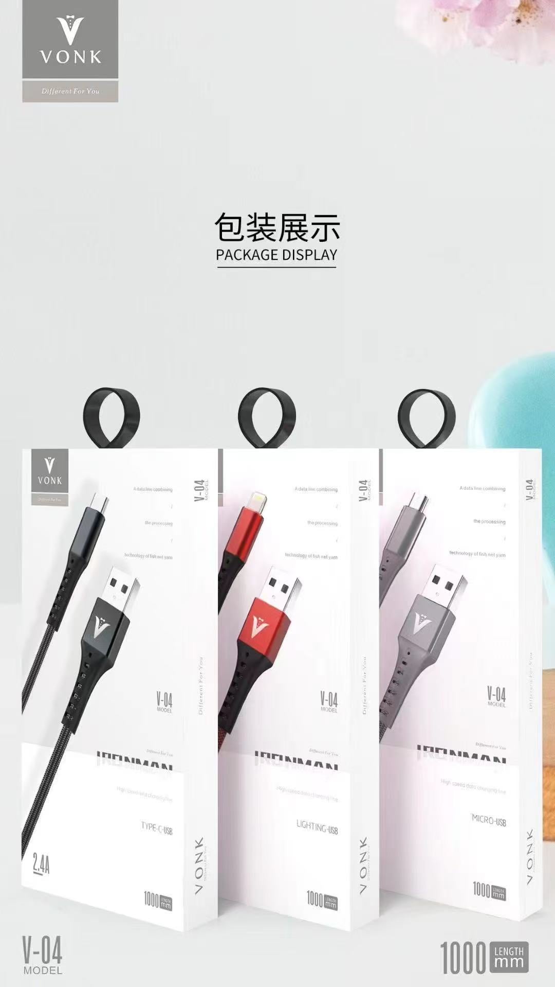 USB to Lightning Charging Cable 3m – 2.4A Fast Charge, Extra-Long Durable Design - V-04